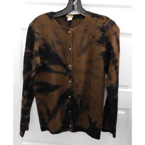 Zoe Couture Womens Brown Black Button Cardigan 100% Cashmere Sweater Size M